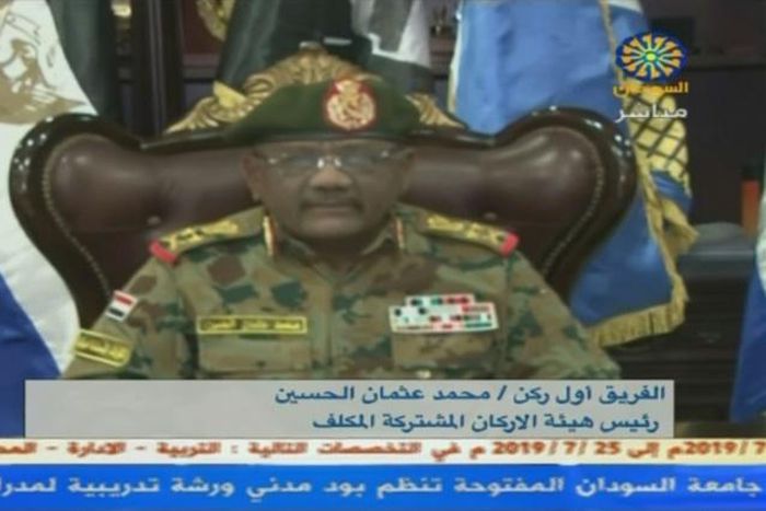 General Mohamed Othman al-Hussein, the new head of Sudan's joint chiefs of staff, announced the details of the arrests on state television