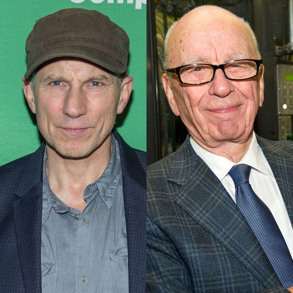 Actor Simon McBurney (left) played media mogul Rupert Murdoch (right).
