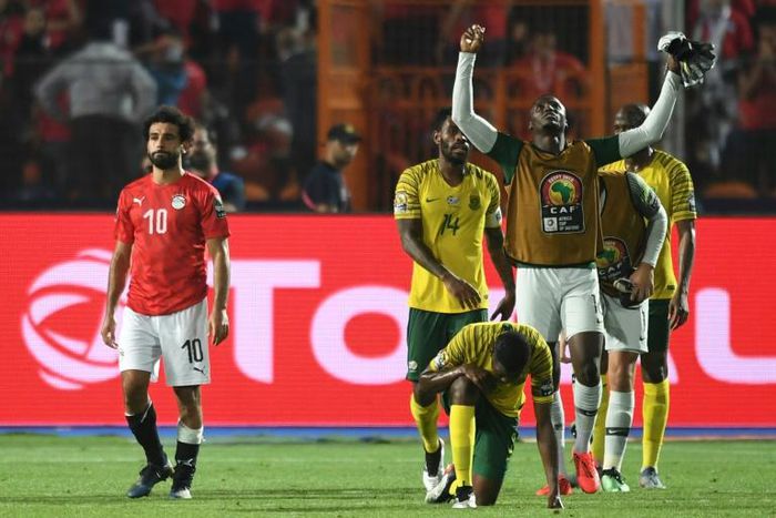 A dejected Mohamed Salah reacts after Egypt lost to South Africa in the Africa Cup of Nations
