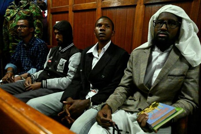 From the left, Hassan Aden Hassan, Mohamed Ali Abikar and Rashid Charles Mberesero were convicted of being accomplices in the 2015 massacre. Sahal Diriye Hussein, on the right, was acquitted