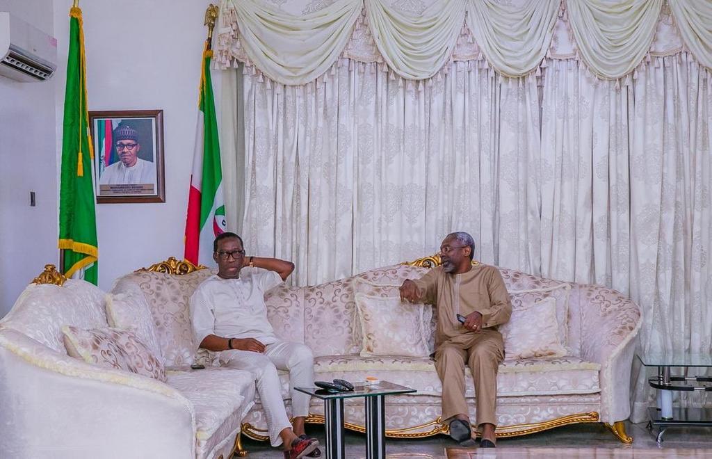 Delta state governor Dr. Patrick Ifeanyi Okowa felicitates with the Speaker House of Representatives, Hon. Femi Gbajabiamila at 57[Twitter/@femigbaja]