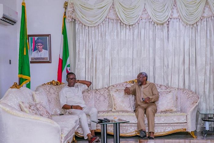 Delta state governor Dr. Patrick Ifeanyi Okowa felicitates with the Speaker House of Representatives, Hon. Femi Gbajabiamila at 57[Twitter/@femigbaja]