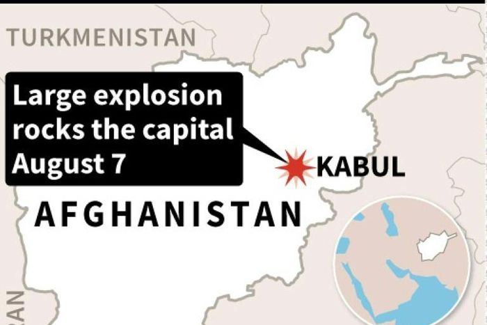 Map of Afghanistan locating Kabul, where a large explsosion was reported on Wednesday