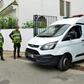 A van carrying suspects in the murder of two Scandinavian hikers enters the court house in Sale, Morocco on June 27, 2019