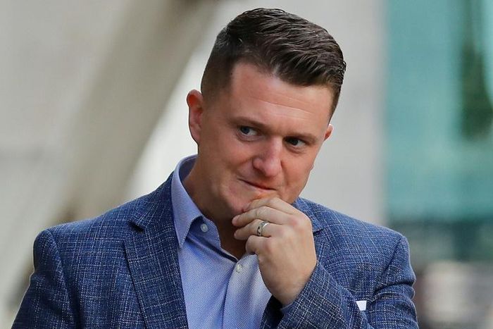 (FILES) In this file photo taken on July 5, 2019 Founder and former leader of the anti-Islam English Defence League (EDL), Stephen Yaxley-Lennon, AKA Tommy Robinson, arrives at the Old Bailey, London's Central Criminal Court, in central London, on the ...