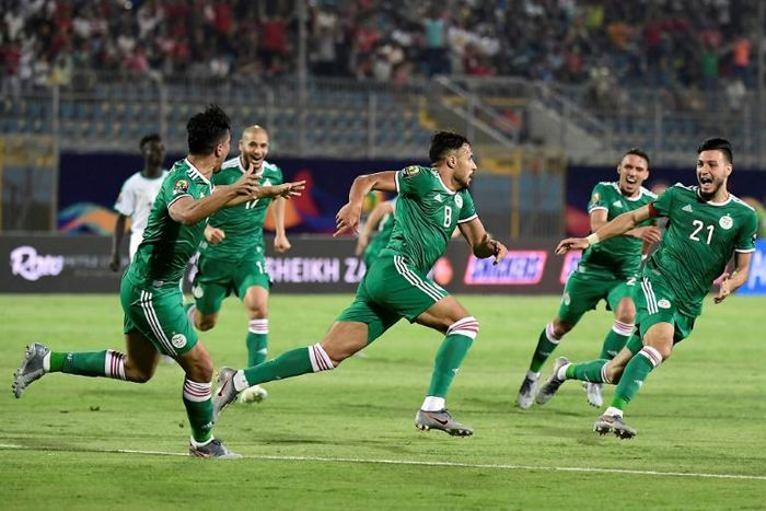 Youcef Belaili (C) struck the winner as Algeria beat Senegal 1-0 in the group phase in Egypt