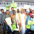 Winners of the ten tricycles displaying their dummy keys with Globacom Representative, Mr. Folu Aderibigbe (right) and the Ogun State Governor, Prince Dapo Abiodun (middle) moments after receiving the keys of the tricycles at the grand finale of the 2...