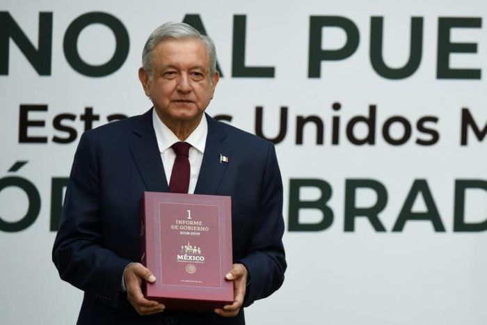 Mexico's President Andres Manuel Lopez Obrador shows his first annual report at the National Palace in Mexico City, on September 1, 2019