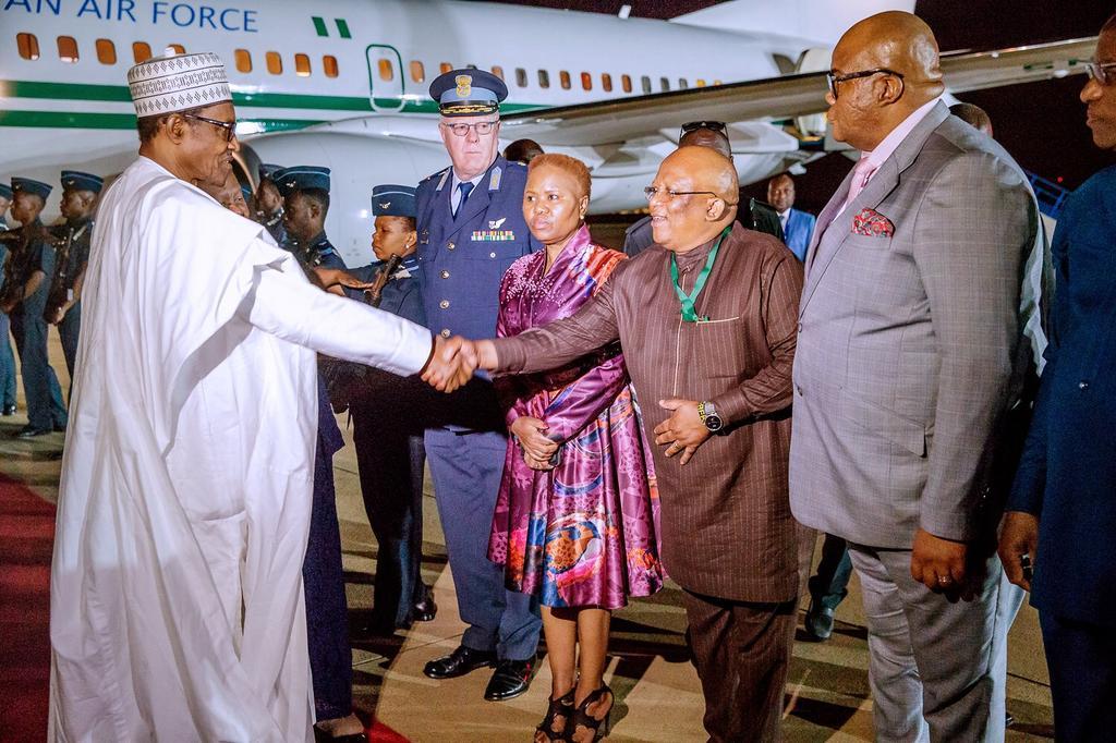 President Muhammadu Buhari arrives South Africa for State Visit, Bi-National Commission meeting [Twitter/@NGRPresident]