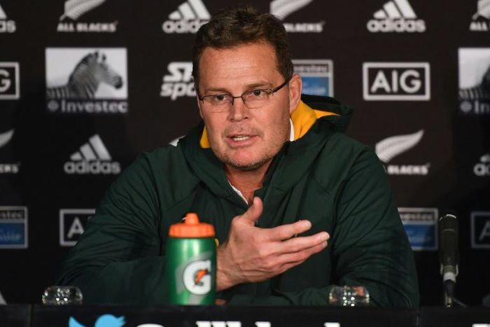 South Africa coach Rassie Erasmus speaks to the media after a 16-16 draw in New Zealand last month