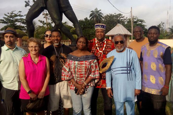 The SSA to the President on Diaspora and Foreign Affairs,and Chairman, Nigerians in Diaspora Commission, Mrs Abike Dabiri-Erewa with some diaspora delegates at the Badagry Museum on Saturday (NAN)