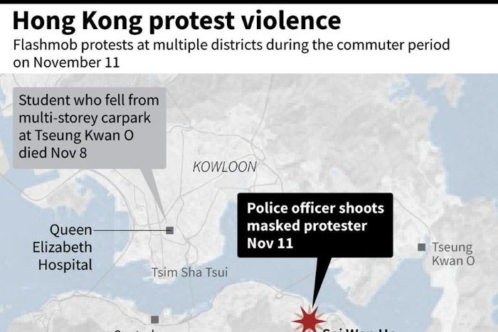 Map of Hong Kong showing the latest violence as of November 11.