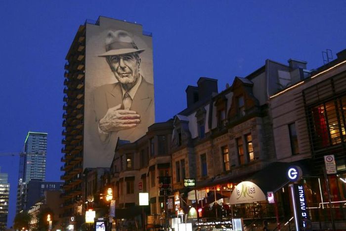 The Montreal mural of the late Canadian artist Leonard Cohen, whose posthumous album reflects on his past with poignant introspection