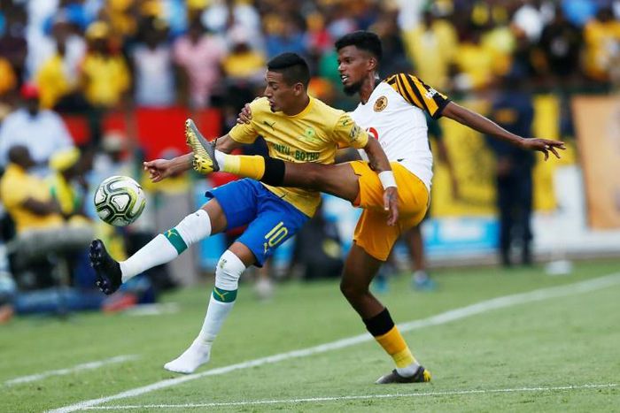 Mamelodi Sundowns midfielder Gaston Sirino (L), who scored and was sent off Saturday as his club reached the South African League Cup final