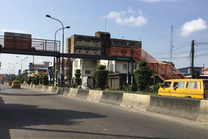 Collapsed section of pedestrian bridge by St Dominic Catholic Church, Yaba, Lagos (NAN)