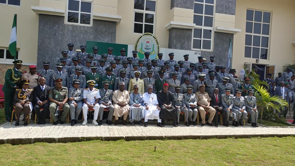 CG of NCS, Col. Hammed Ali (rtd), 9th  from right, seated next to him on the left, Gov. Nasir El-Rufai and other officials of Customs.