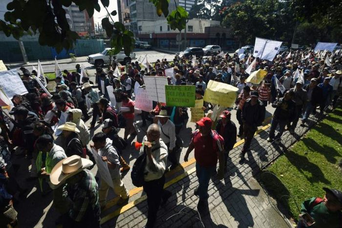 Guatemalan civilian and rural organizations demonstrate in front of US Embassy in support of former Bolivian President Evo Morales, in Guatemala City, on November 14, 2019