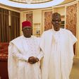 President Muhammadu Buhari and receives in guest Governor of Ebonyi State, H.E Dave Umahi at Aso Rock [Twitter/@BashirAhmaad]