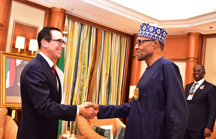 Steven Mnuchin and President Buhari in Riyadh (Twitter/@AhmadBeello)
