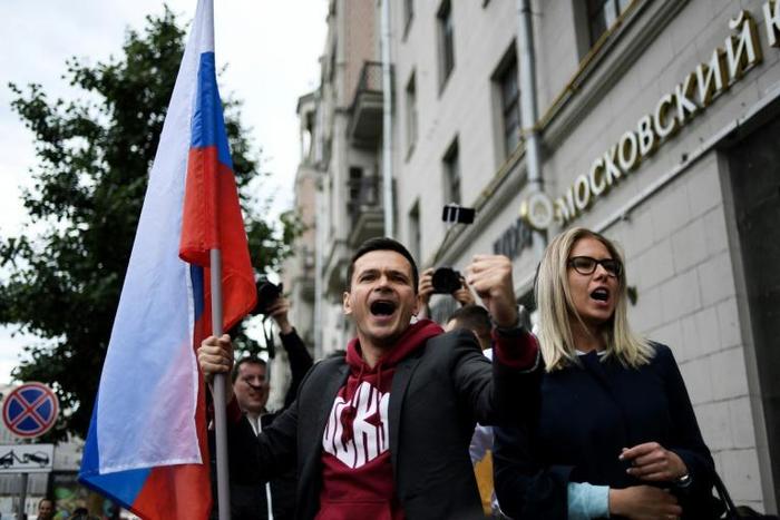 Yashin, shown here at a rally in July, was one of several opposition figures excluded from Moscow's upcoming local elections, triggering a month of protests in the Russian capital