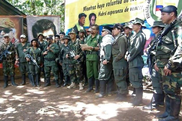 This screen grab taken from YouTube shows former senior commanders of the FARC rebel army announcing that they are taking up arms again