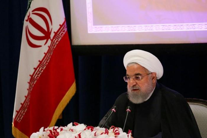 Iranian President Hassan Rouhani speaks during a press conference in New York on September 26