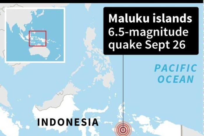 Map of Indonesia locating a 6.5-magnitude quake