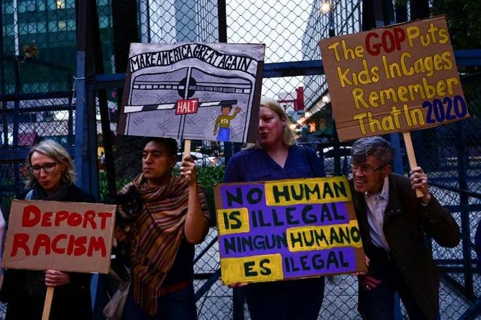 Demonstrators demand the closure of Border Patrol facilities and migrant detention centers in the United States at a rally outside the US Embassy in Mexico City on July 12, 2019