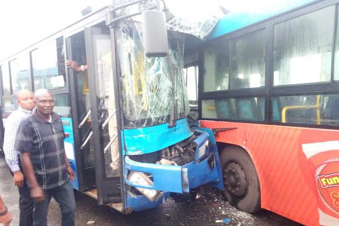 The two BRT buses crashed into each other in the Asolo area of Lagos State [LASTMA]