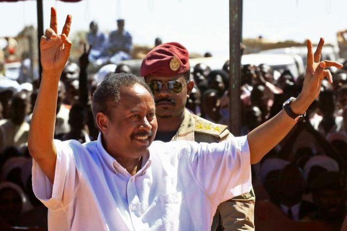 Sudan's Prime Minister Abdalla Hamdok visits a camp for the displaced in El-Fasher, the capital of North Darfur state in the war-devastated western region