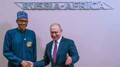 President Buhari and Vladmir Putin meet in Sochi, Russia (Tolu Ogunlesi, Presidency)