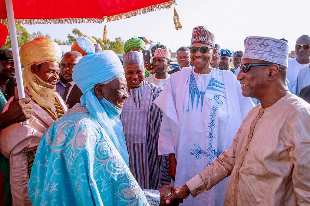 President Muhammadu Buhari, Guinean President Alpha Conde, Governor of Katsina state, Aminu Masari and Emir of Daura, Umar-Farouq [Twitter/@BashirAhmaad]