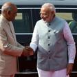 Pakistan has denied India's president the right to fly through its airspace in a new escalation of tensions; India's Prime Minister Narendra Modi (R) is pictured welcoming India's President Ram Nath Kovind in New Delhi on August 21, 2019