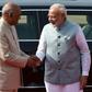 Pakistan has denied India's president the right to fly through its airspace in a new escalation of tensions; India's Prime Minister Narendra Modi (R) is pictured welcoming India's President Ram Nath Kovind in New Delhi on August 21, 2019