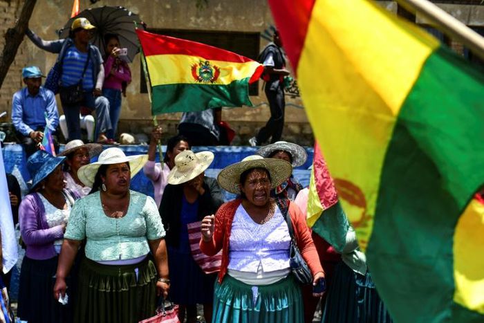 Supporters of former Bolivian president Evo Morales protest in Sacaba, in central Bolivia