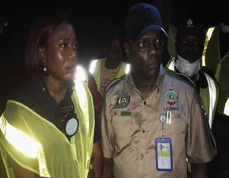 Director - General, Lagos State Environmental Protection Agency, Dr Dolapo Fasawe and Director- General/ CEO, Lagos State Emergency Management Agency, Dr. Olufemi Oke - Osanyintolu during their inspection visit to Sifax group to inspect the containers ...