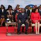 Gabon's President Ali Bongo and the First Lady attend a ceremony in August 2019. Bongo's then cabinet director Brice Laccruche Alihanga is second to the right behind the presidential couple