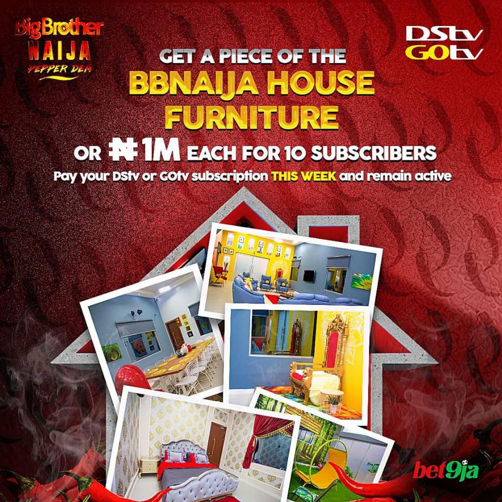 Biggie is giving away ALL furniture in the Pepper Dem House or N1m cash to lucky DStv and GOtv customers this week!