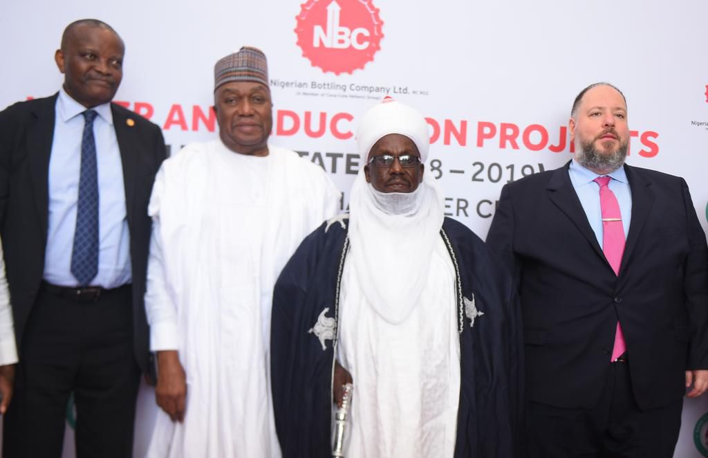 L-R: Board Member, Nigerian Bottling Company (NBC) Limited, Mr. Olaolu Akinkugbe; another Board Member, Nigerian Bottling company Limited, Alhaji Ahmed Mantey; Seriki Fulani Jaedanawa of Kano, Abubakar Gwadabe Buhari and Managing Director, Nigerian Bot...