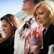 The mother (right) of Johanna, who was stabbed to death by her partner in front of their three children, attended a rally against domestic violence in Le Havre, northwest France
