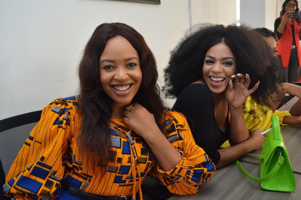 Enkay and Venita similing for the camera today during their visit to the OPPO Head Office, Lagos
