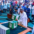 President Muhammadu Buhari at the presentation of 2020 Budget on the floor of the Senate. [Twitter/@BashirAhmaad]