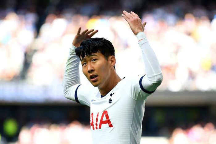 Tottenham's Son Heung-min celebrates after scoring his team's opening goal against Crystal Palace