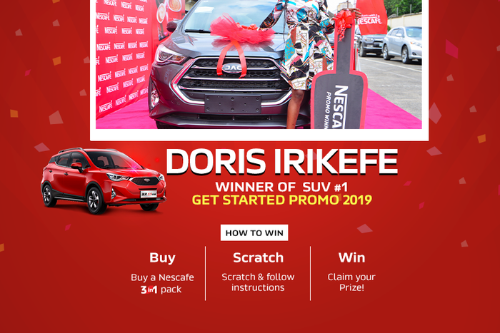22 year old emerges winner of a JAC S3 SUV in the Nescafé #GetStarted Promo