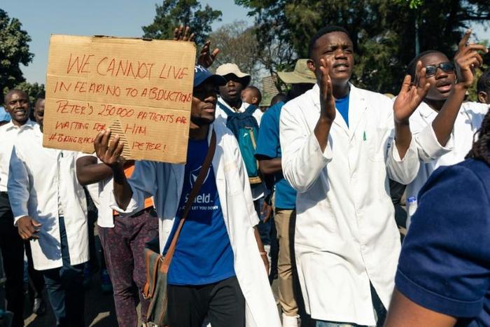 Doctors and medical staff have marched in Harare to protest over Magombeyi's disappearance