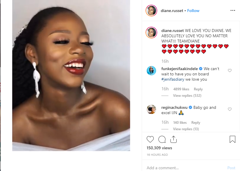 Funke Akindele comments on Diane page