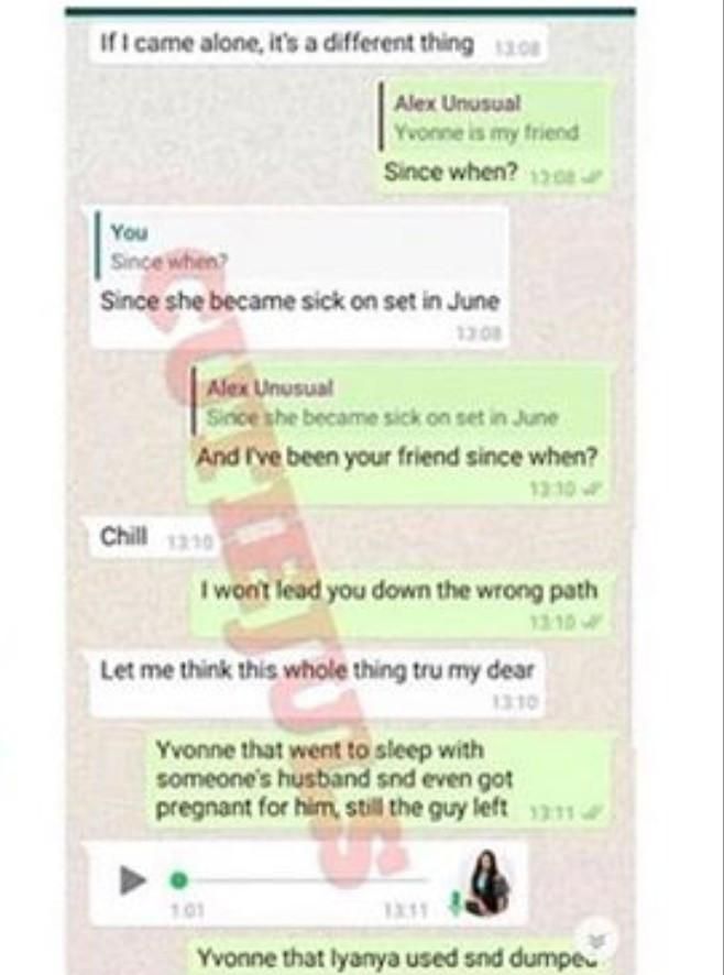 Ifu Ennada tweets are coming barely a few hours after a chat conversation between Alex and herself leaked. In the conversation, both ladies were chatting about Ghanaian actress, Yvonne Nelson. [LindaIkeji]