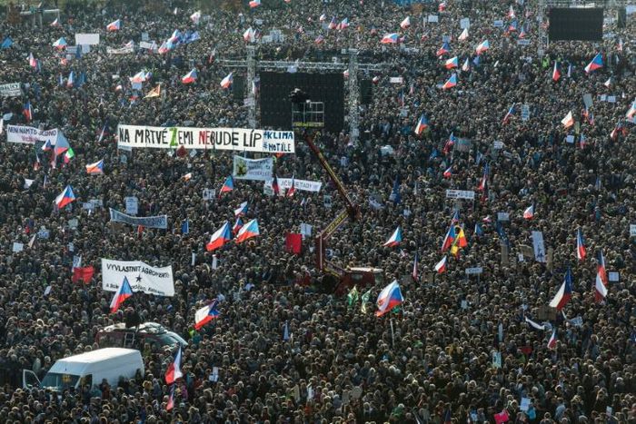 The mass protest comes of the eve of the 30th anniversary of the Velvet Revolution