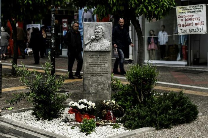A memorial has been put up in Athens for the Greek rap singer Pavlos Fyssas, who was stabbed to death in 2013
