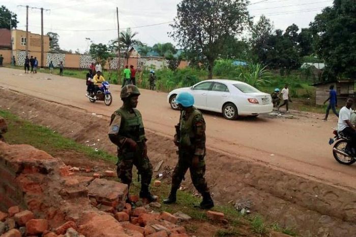 United Nations peacekeepers are seen at the UN civil base in Beni in the eastern part of the Democratic Republic of Congo on November 26